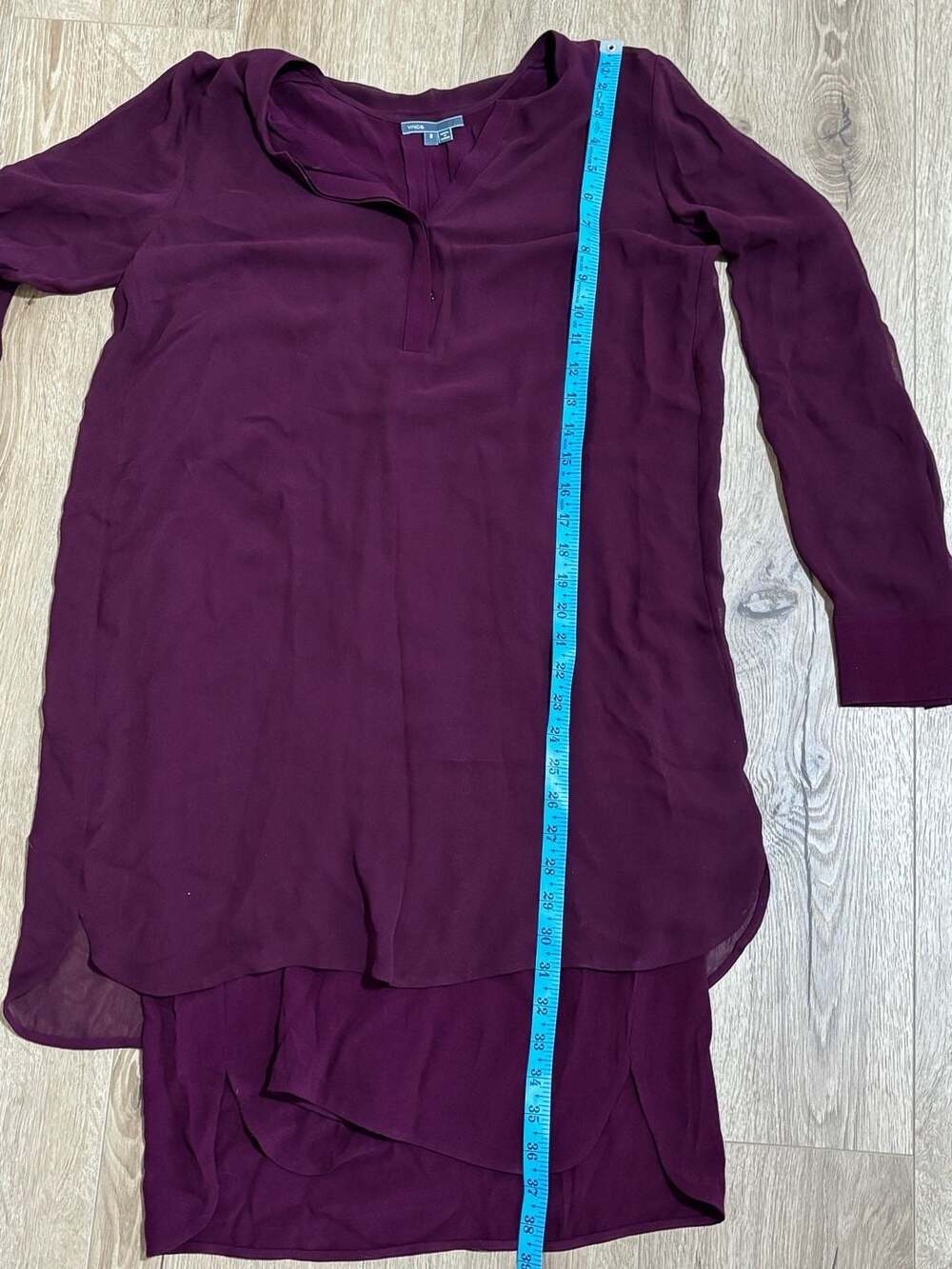 Vince Burgundy Silk Double Layer Long Sleeve Tunic Shift Dress - Picture 6 of 6